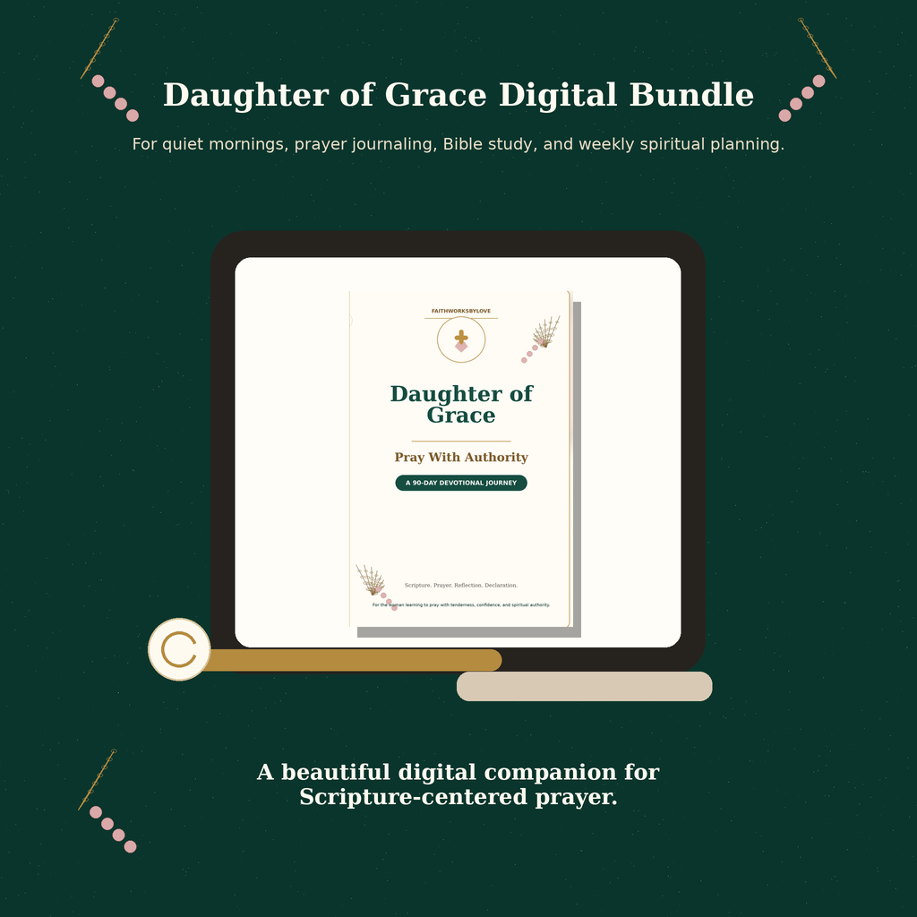 Boutique lifestyle flatlay for Daughter of Grace digital prayer bundle