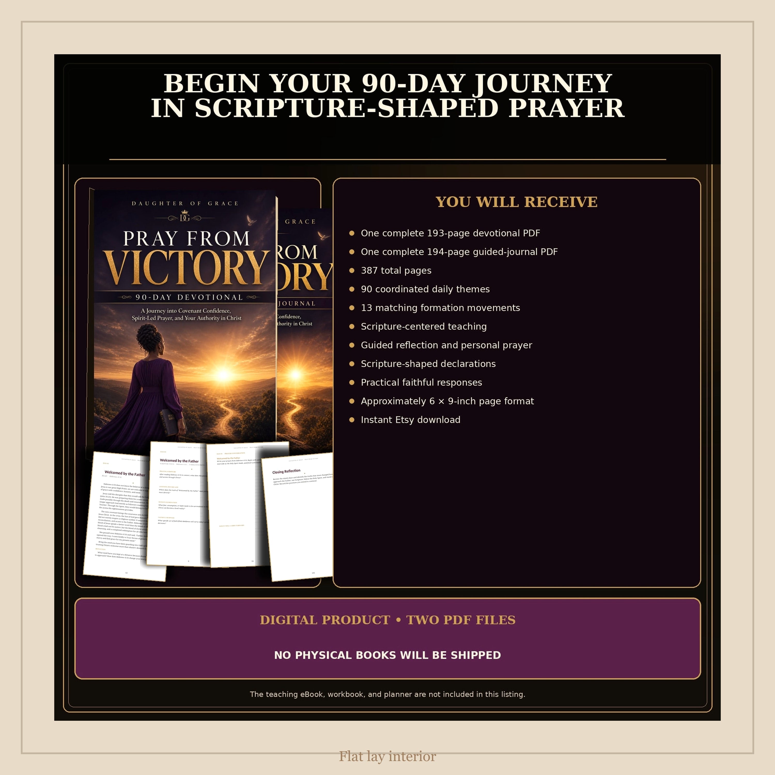 90-Day Christian Devotional and Prayer Journal PDF Set, Pray From Victory
