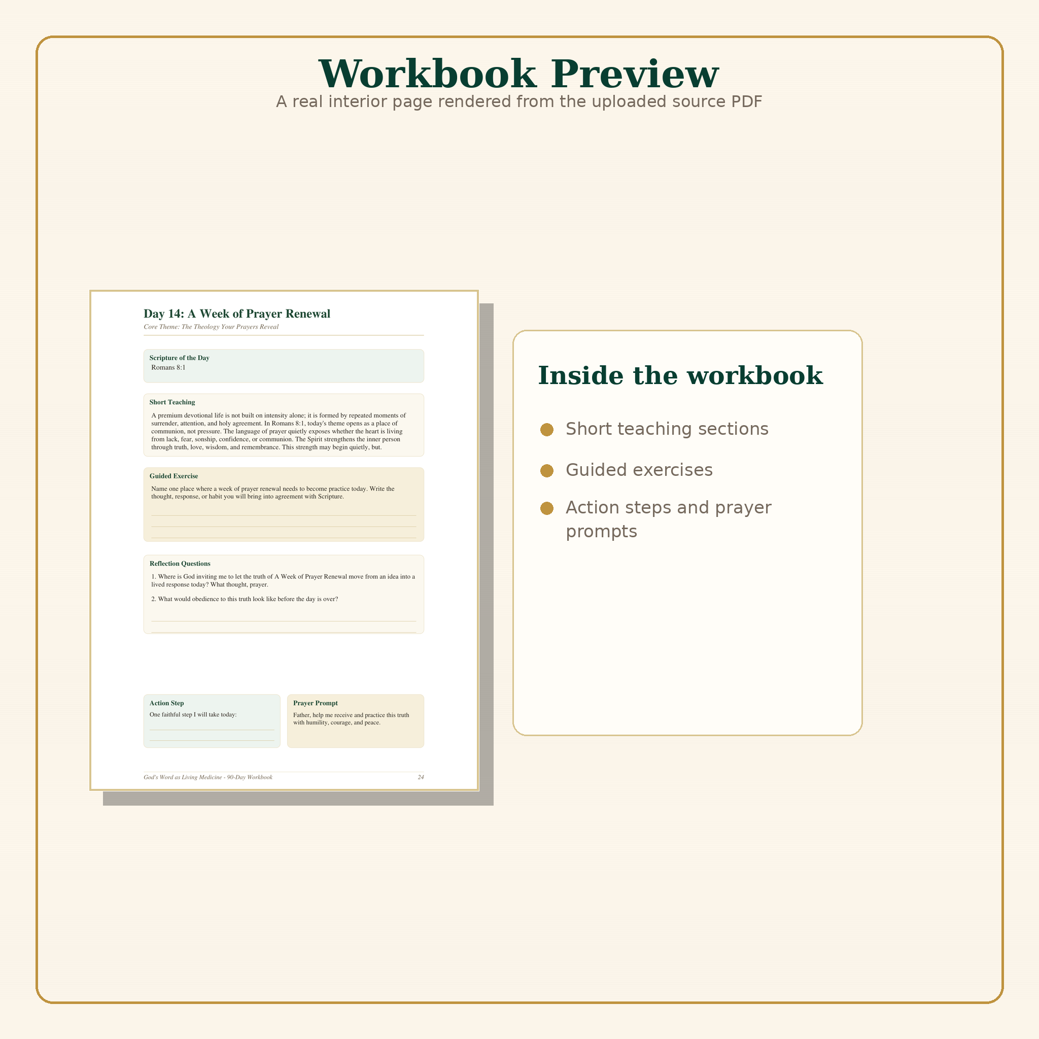 Interior preview of the Living Medicine workbook